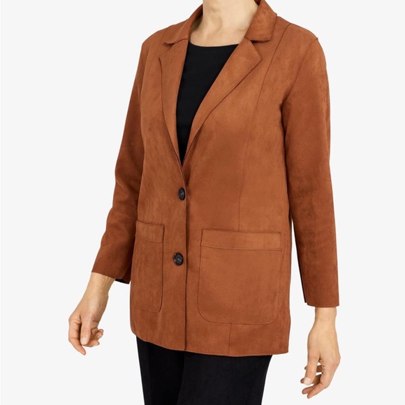 Cognac Brown Suede Blazer Jacket - Picture 2 of 5